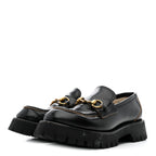 Gucci Cordovan Lux Womens Harald Horsebit 25mm Platform Loafers 38.5 Black