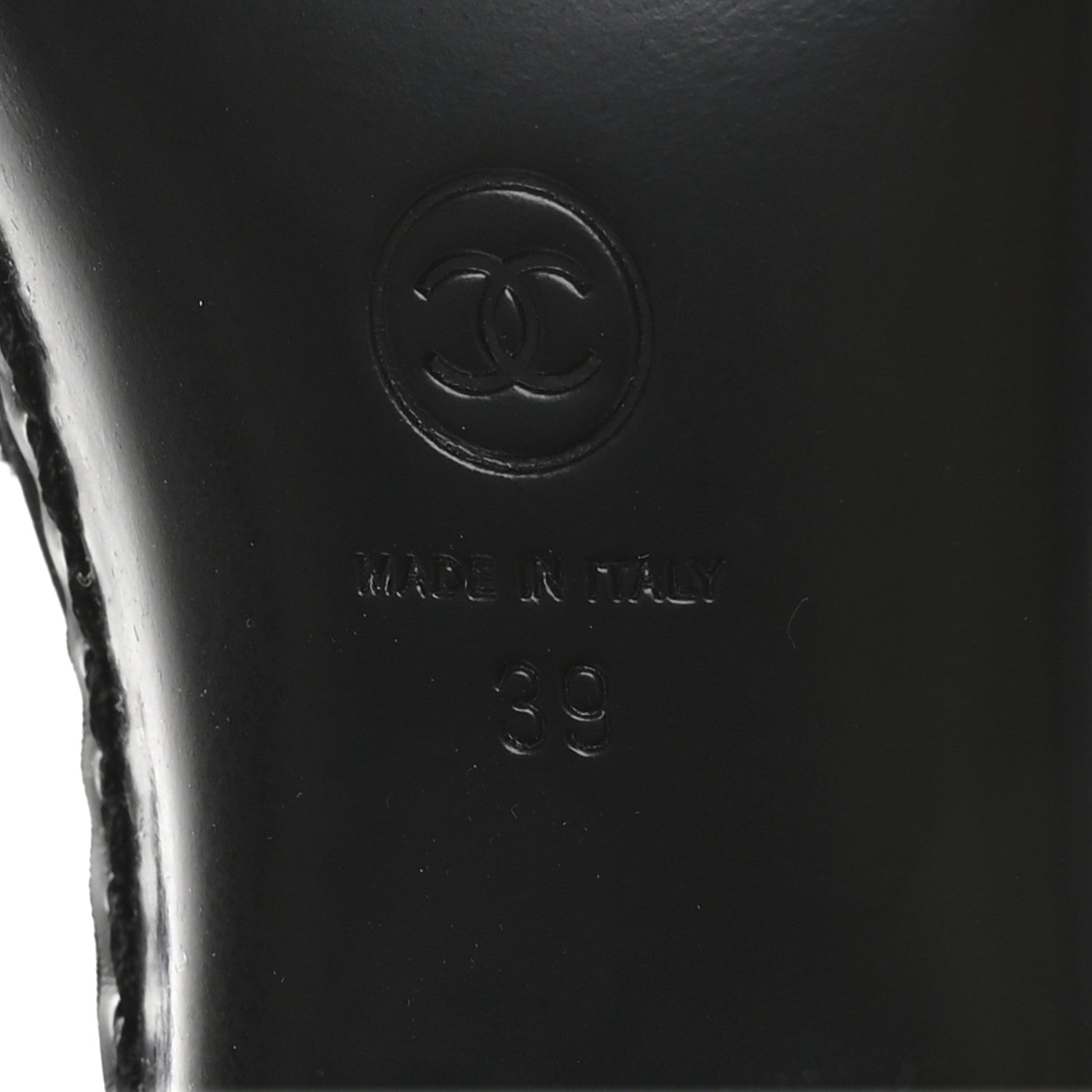 Chanel Shiny Calfskin Logo Loafers 38 Black