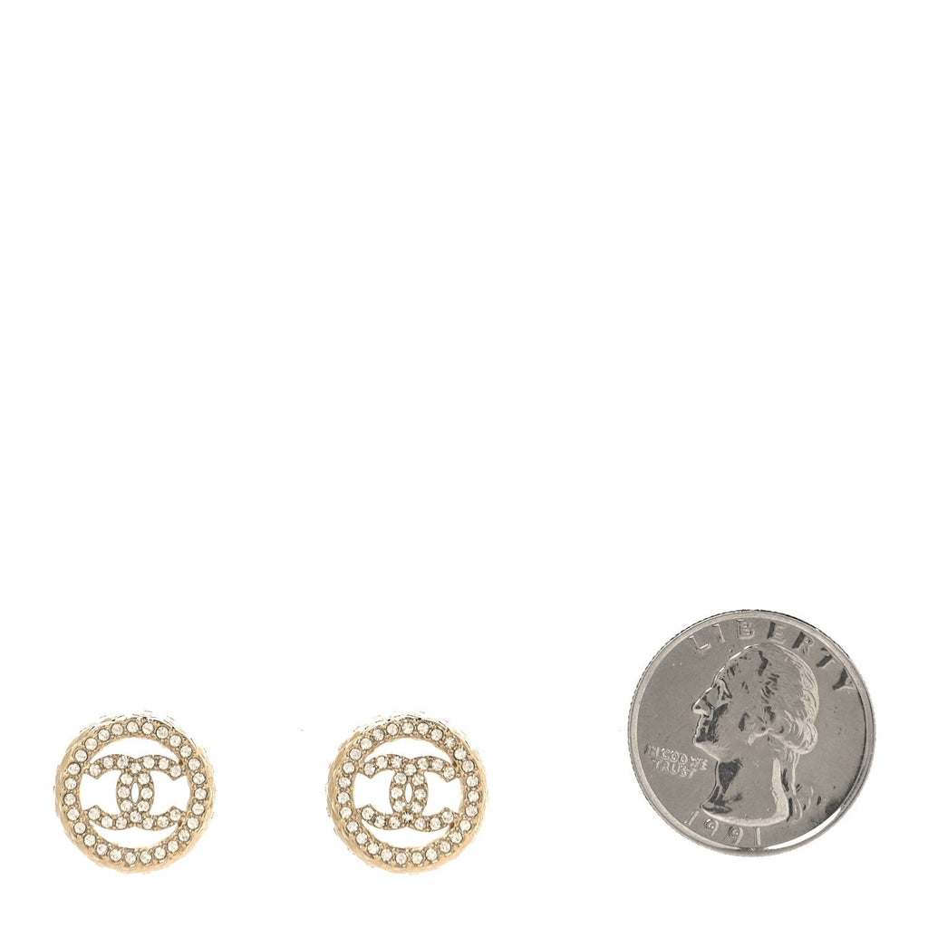 Chanel Crystal CC Round Earrings Gold