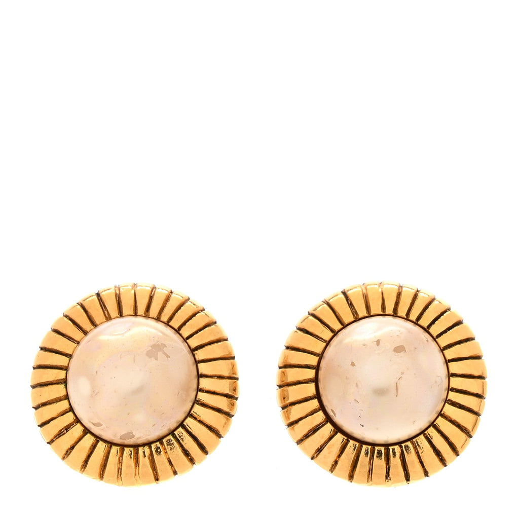 Chanel Pearl Round Clip On Earrings Gold