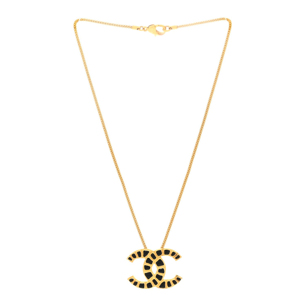 Chanel Resin Along The Nile CC Pendant Necklace Gold Black