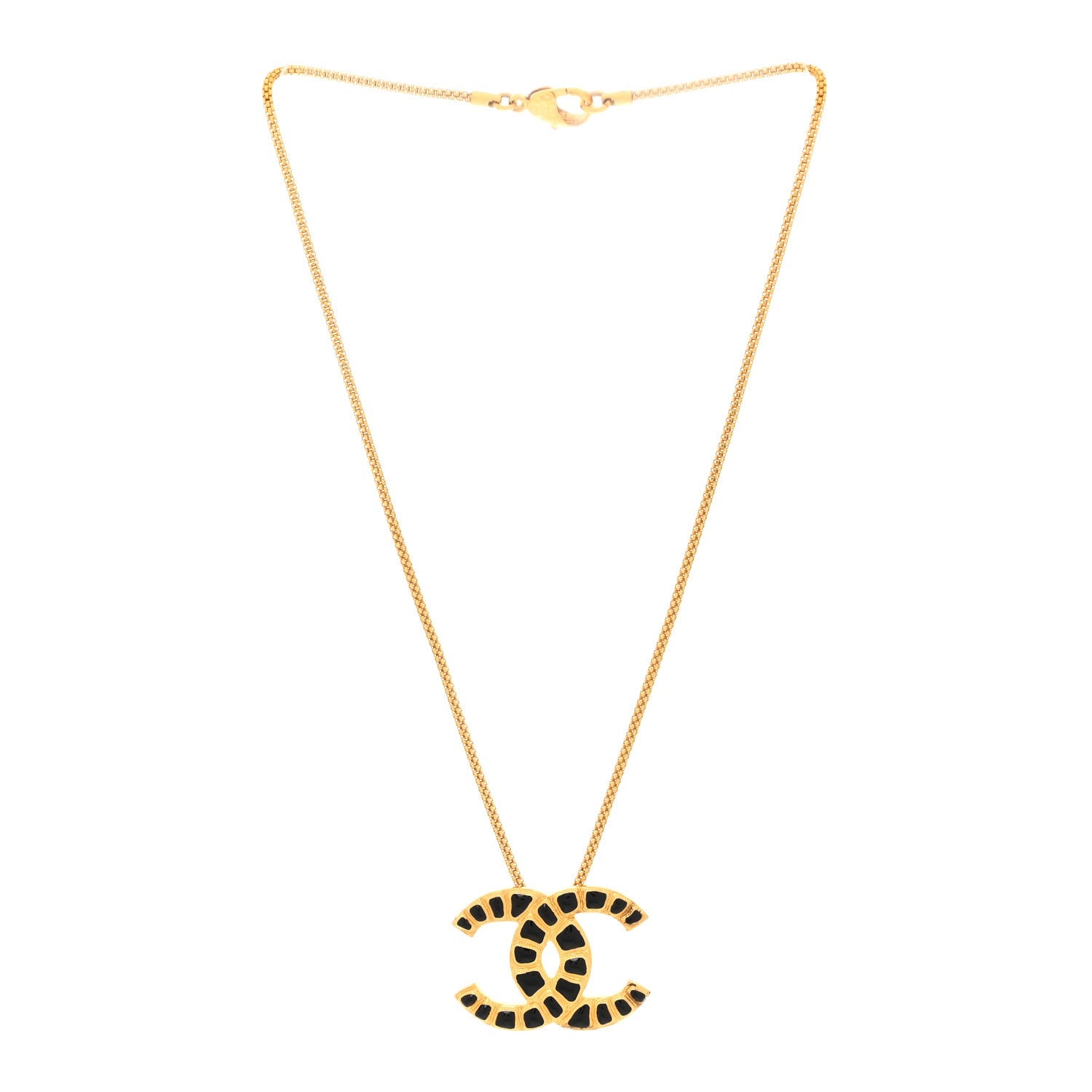 Chanel Resin Along The Nile CC Pendant Necklace Gold Black