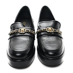 Chanel Shiny Calfskin Logo Loafers 36.5 Black
