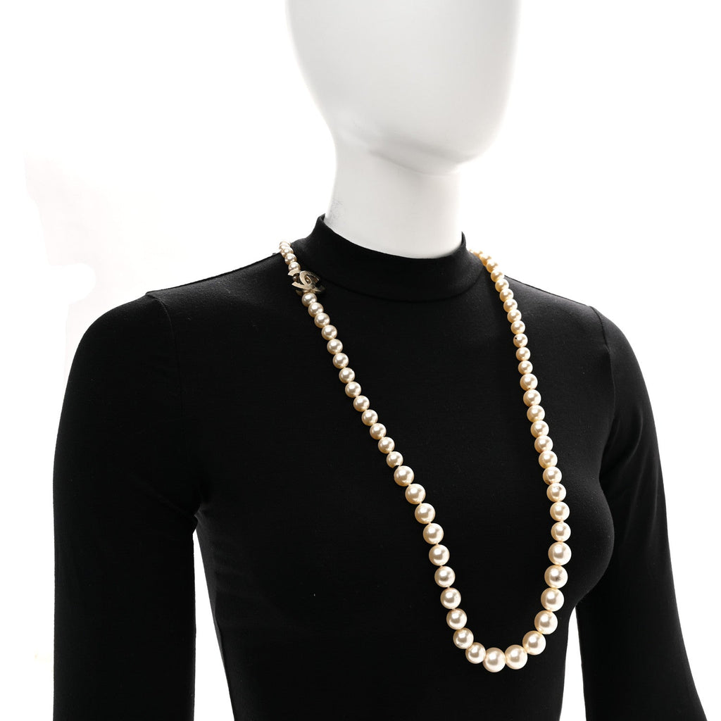 Chanel Graduated Pearl CC Long Necklace Gold