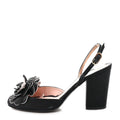 Chanel Satin Camelia Block Heels Sandals 37.5 Black