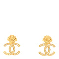 Chanel Crystal CC Shell Earrings Gold