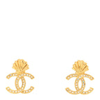 Chanel Crystal CC Shell Earrings Gold