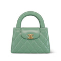 Chanel 25C Light Green Shiny Aged Calfskin Quilted Nano Kelly Shopper Aged Gold Hardware