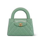 Chanel 25C Light Green Shiny Aged Calfskin Quilted Nano Kelly Shopper Aged Gold Hardware