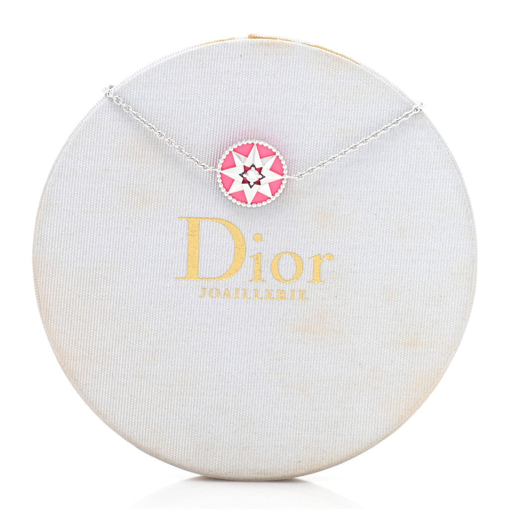 Christian Dior 18K White Gold Diamond Enamel Rose Des Vents Bracelet Pink
