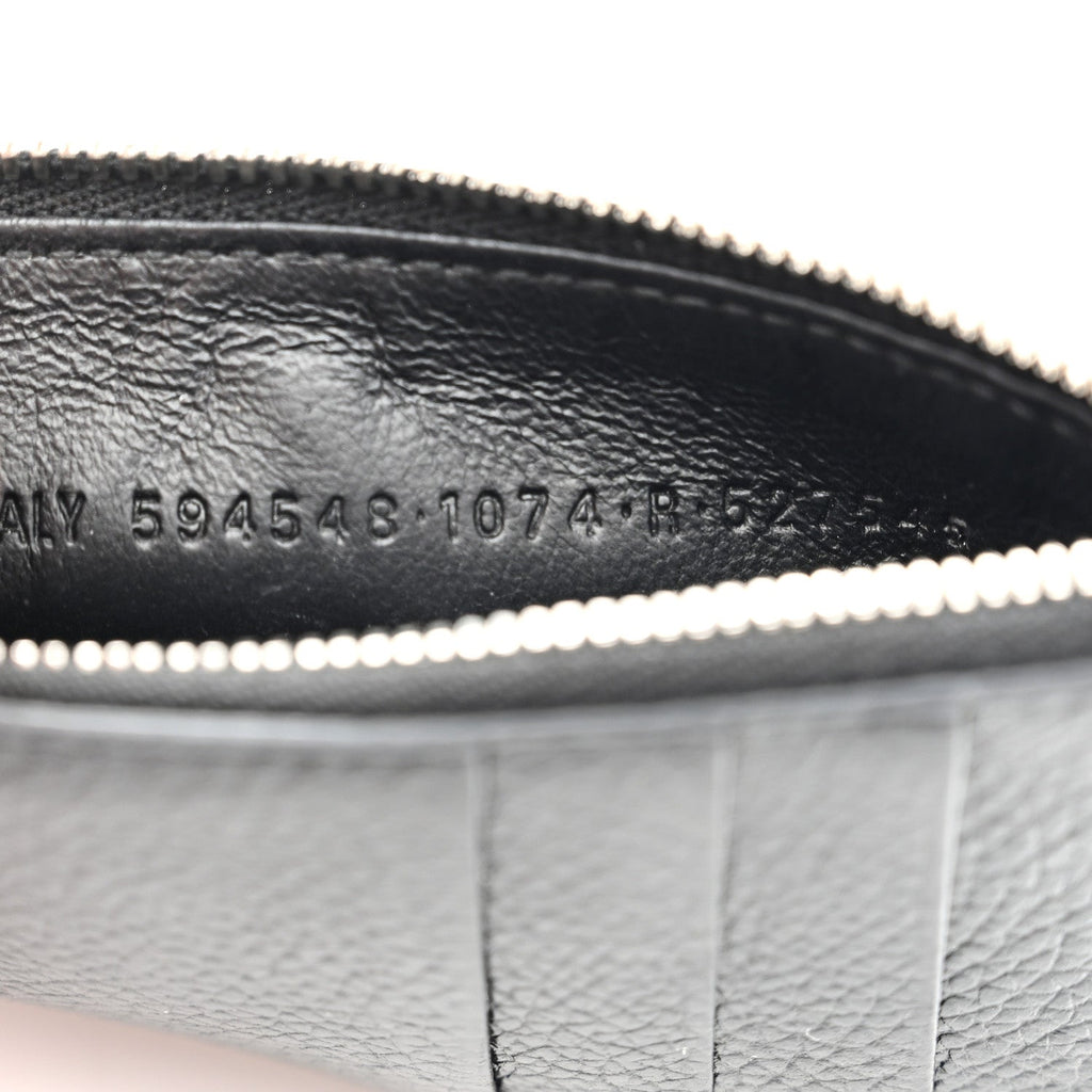 Balenciaga Grained Calfskin Miami Logo Cash Coin Card Holder On Keychain Black