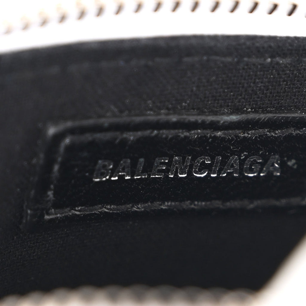Balenciaga Calfskin Logo Crocodile Embossed Mini Ville Top Handle Bag White Black