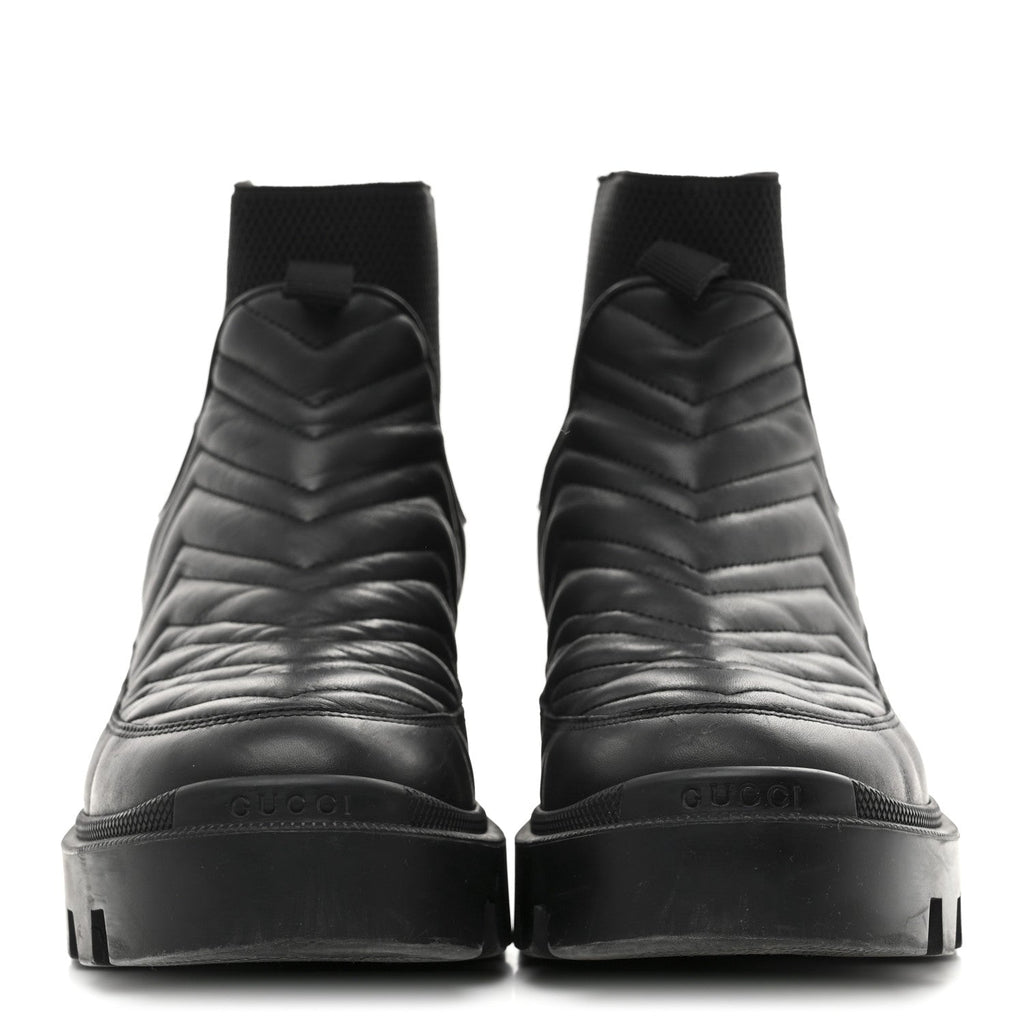 Gucci Calfskin Nappa Matelasse Frances Chelsea Boots 39 Black