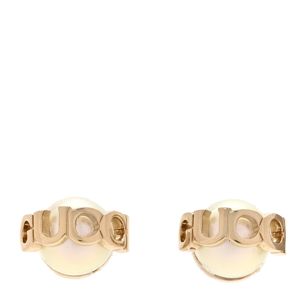Gucci Metal Pearl Logo Magnetic Earrings Gold