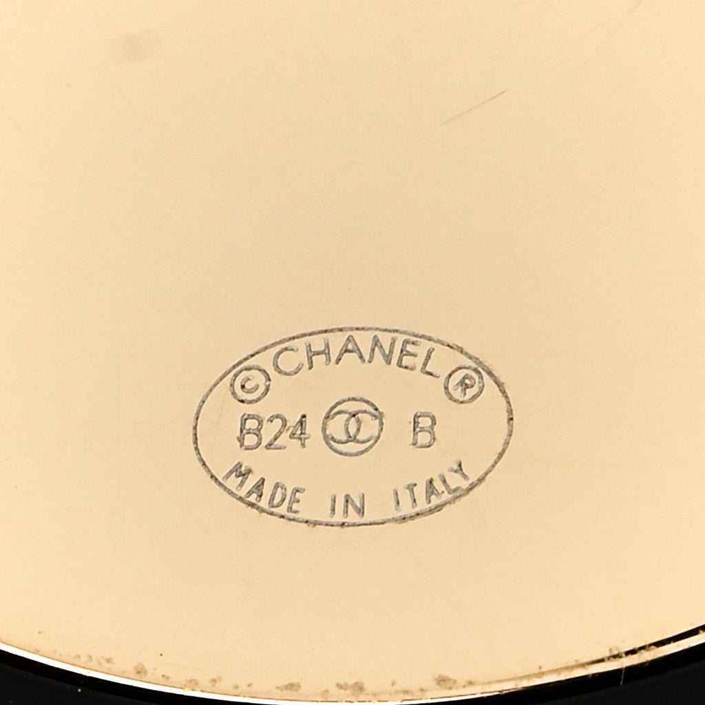 Chanel Resin CC Round Earrings Gold Black