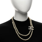 Chanel Pearl Crystal Lambskin CC Long Necklace Gold Black