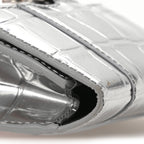 Balenciaga Metallic Calfskin Crocodile Embossed Hourglass Chain Cardholder Silver
