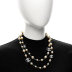 Chanel Graduated Pearl Crystal CC Long Necklace Silver