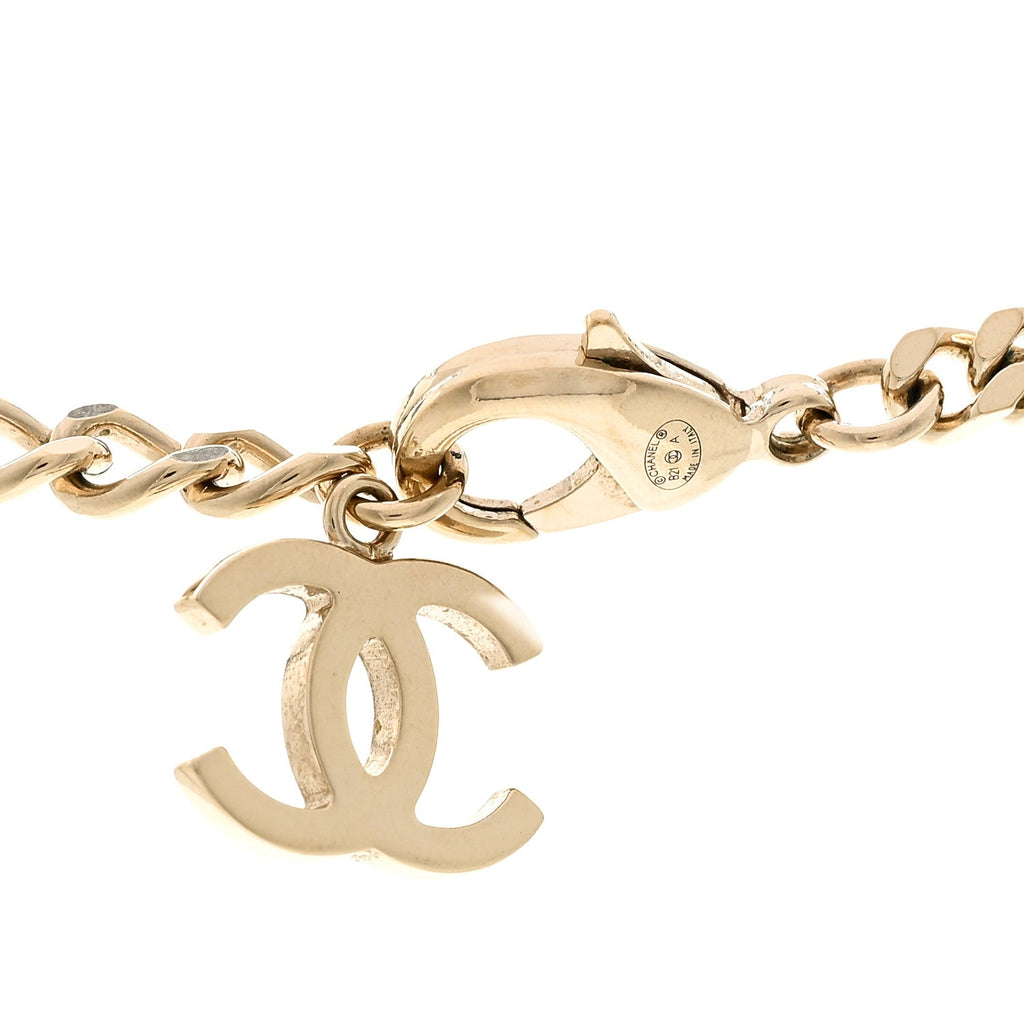 Chanel Crystal Chain CC Necklace Gold Silver