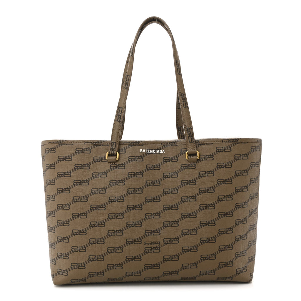 Balenciaga Coated Canvas BB Monogram Medium Signature East West Shopper Bag Beige Brown