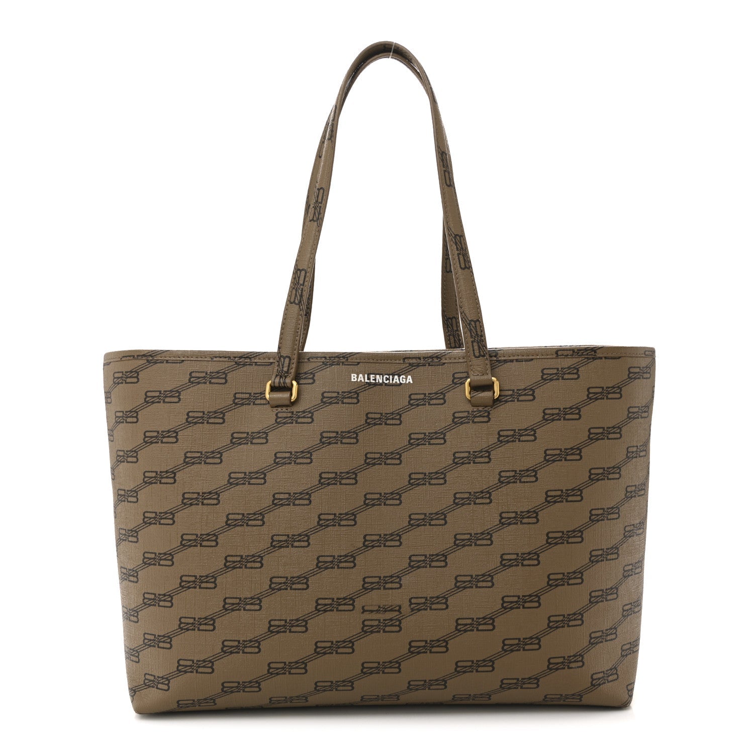 Balenciaga Coated Canvas BB Monogram Medium Signature East West Shopper Bag Beige Brown