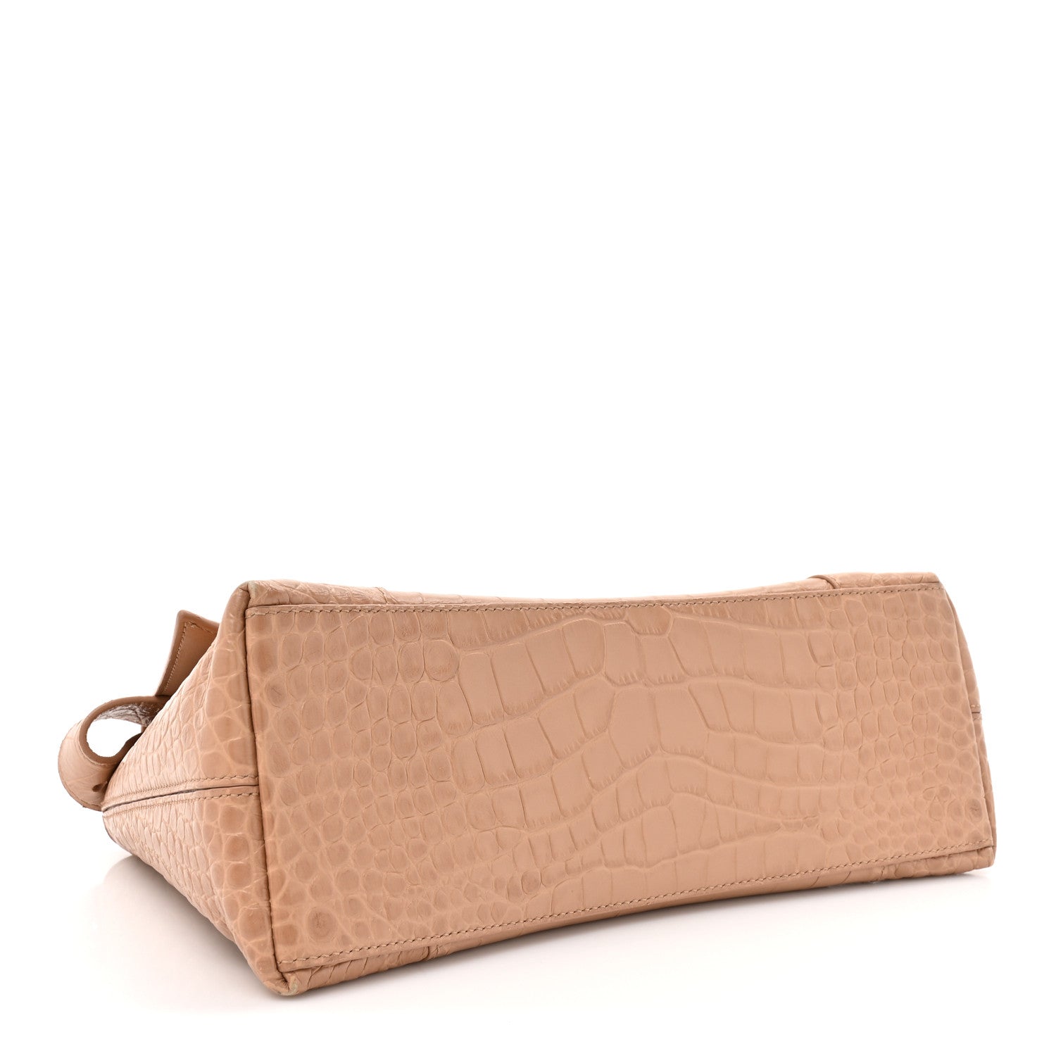 Balenciaga Extra Supple Calfskin Crocodile Embossed Small Downtown Shoulder Bag Nude Beige