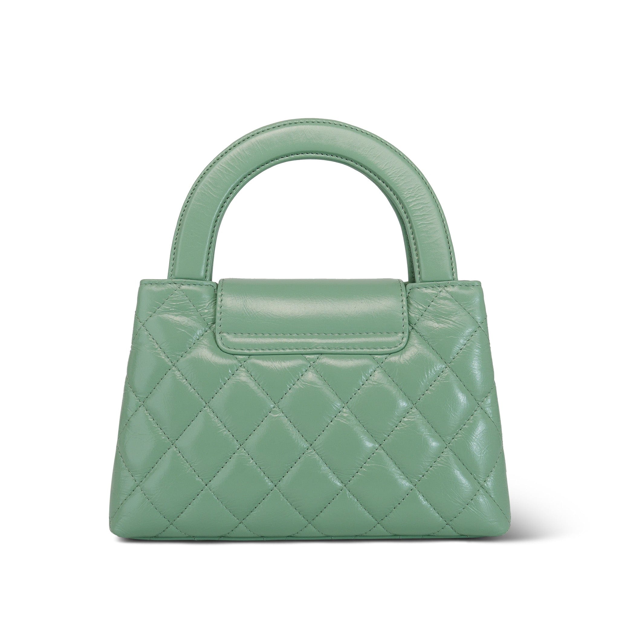 Chanel 25C Light Green Shiny Aged Calfskin Quilted Nano Kelly Shopper Aged Gold Hardware