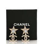 Chanel Crystal CC Star Drop Earrings Gold Blue Pink