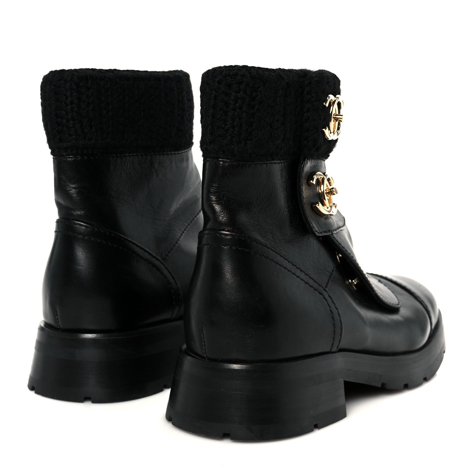 Chanel Calfskin Knit CC Short Boots 38 Black