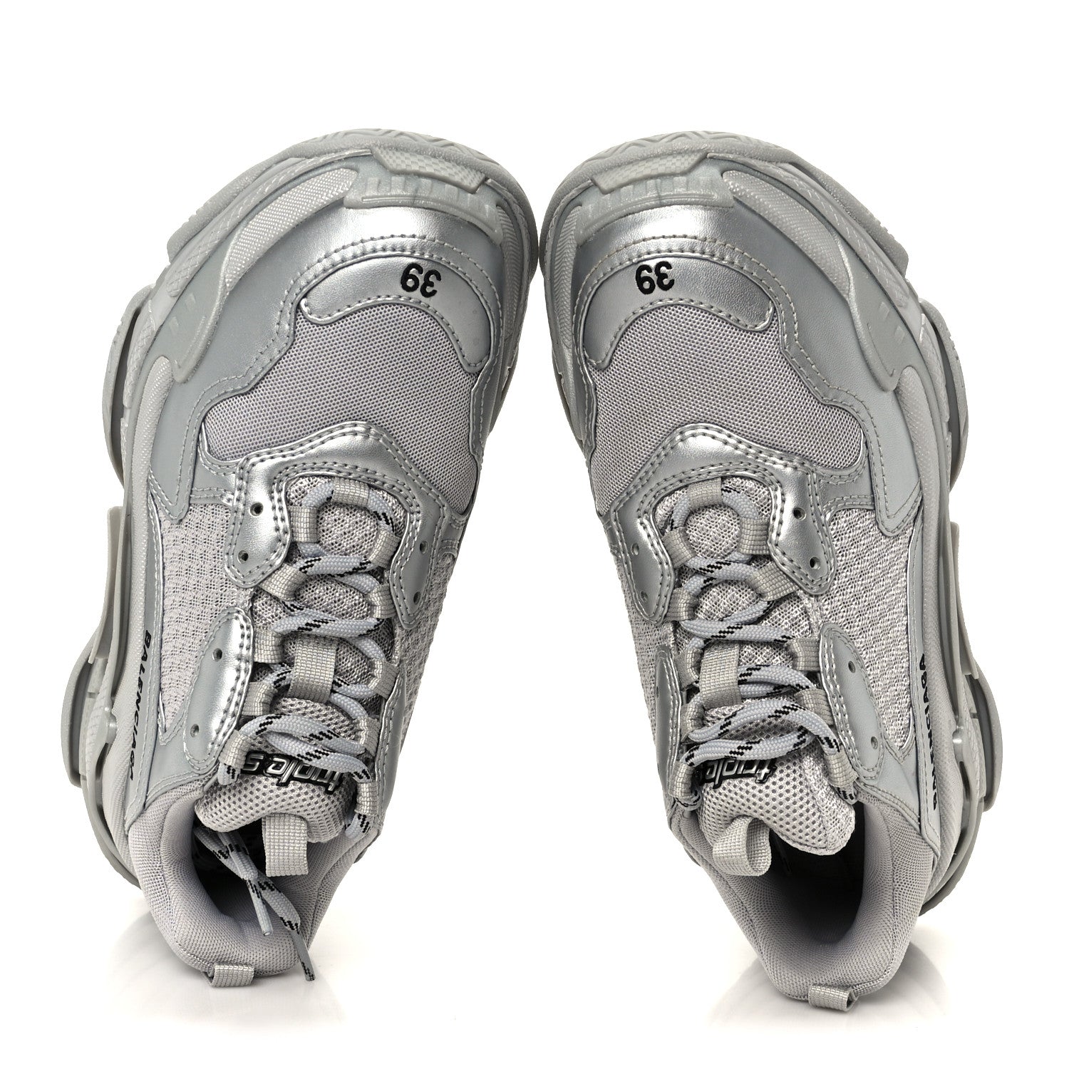 Balenciaga Metallic Fabric Mesh Womens Triple S Sneakers 39 Silver