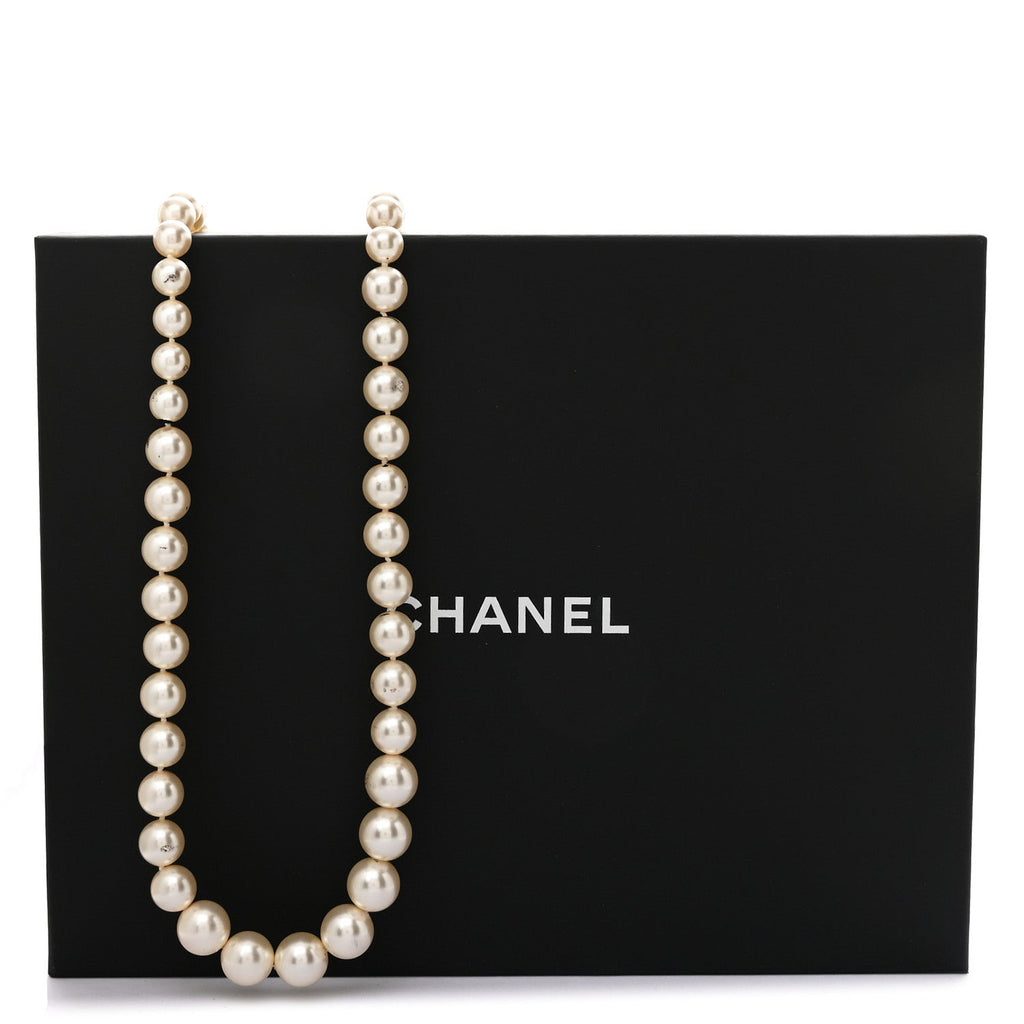 Chanel Graduated Pearl CC Long Necklace Gold