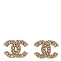 Chanel Metal Graduated Pearl Crystal CC Earrings Light Gold