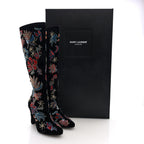 Saint Laurent Velvet Embroidered Claire Boots 36 Black
