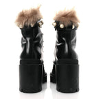 Gucci Magnum Calfskin Fur Pearl Lace Up Combat Ankle Boots 39.5 Black Naturale