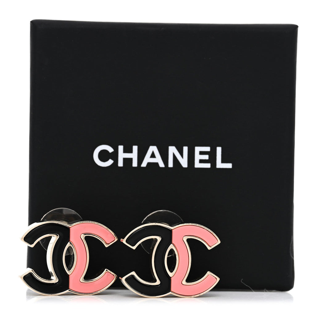 Chanel Enamel Large CC Earrings Black Pink