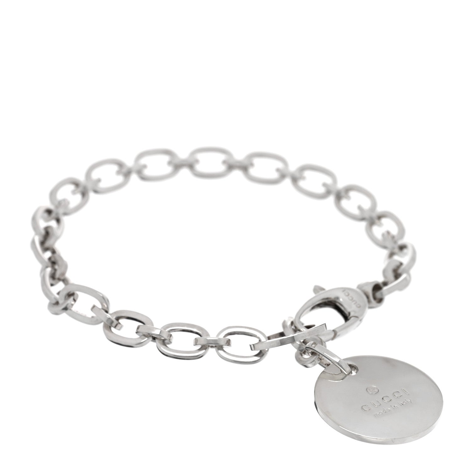 Gucci Sterling Silver Link Round Charm Bracelet