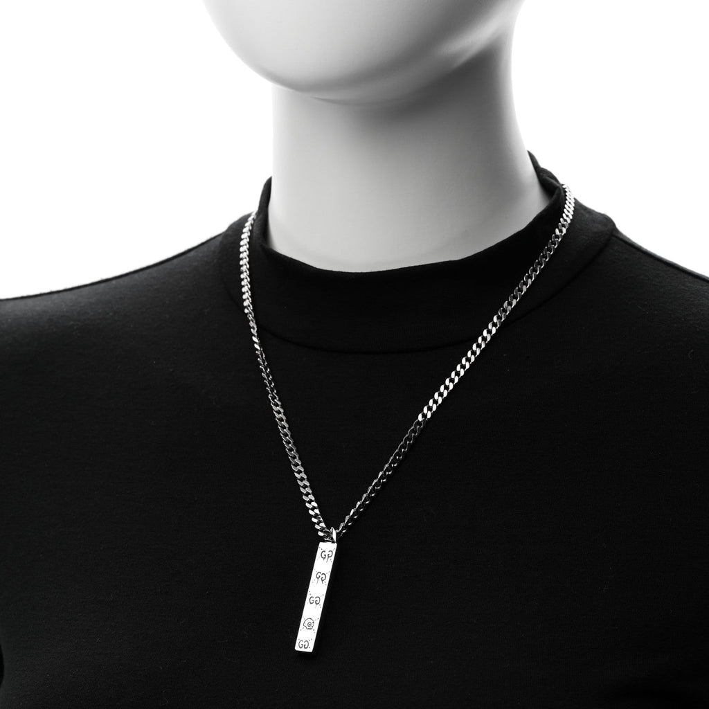 Gucci Sterling Silver Gucci Ghost Bar Pendant Necklace
