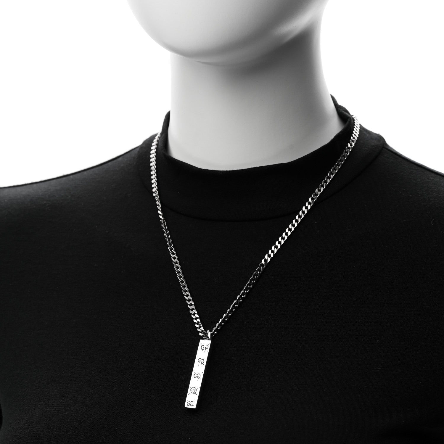 Gucci Sterling Silver Gucci Ghost Bar Pendant Necklace