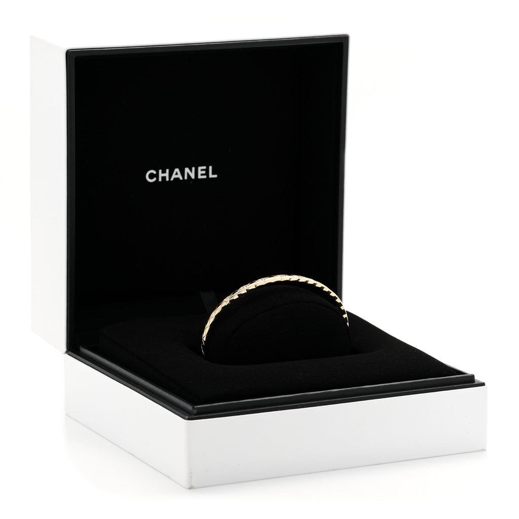 Chanel 18K Yellow Gold Diamond Mini Coco Crush Cuff Bracelet L