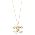 Chanel Pearl Crystal CC Pendant Necklace Gold
