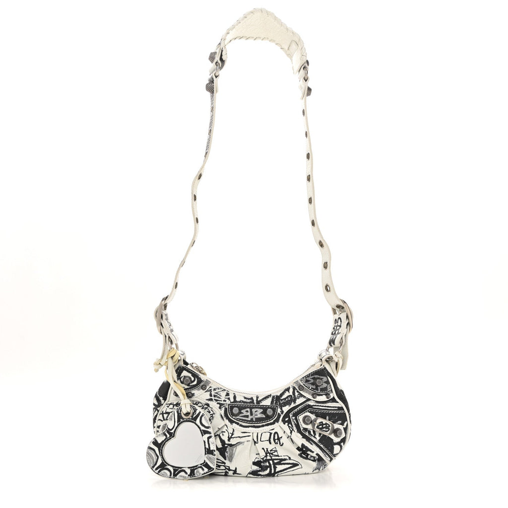 Balenciaga Agneau Arena Graffiti Le Cagole Shoulder Bag XS White Black