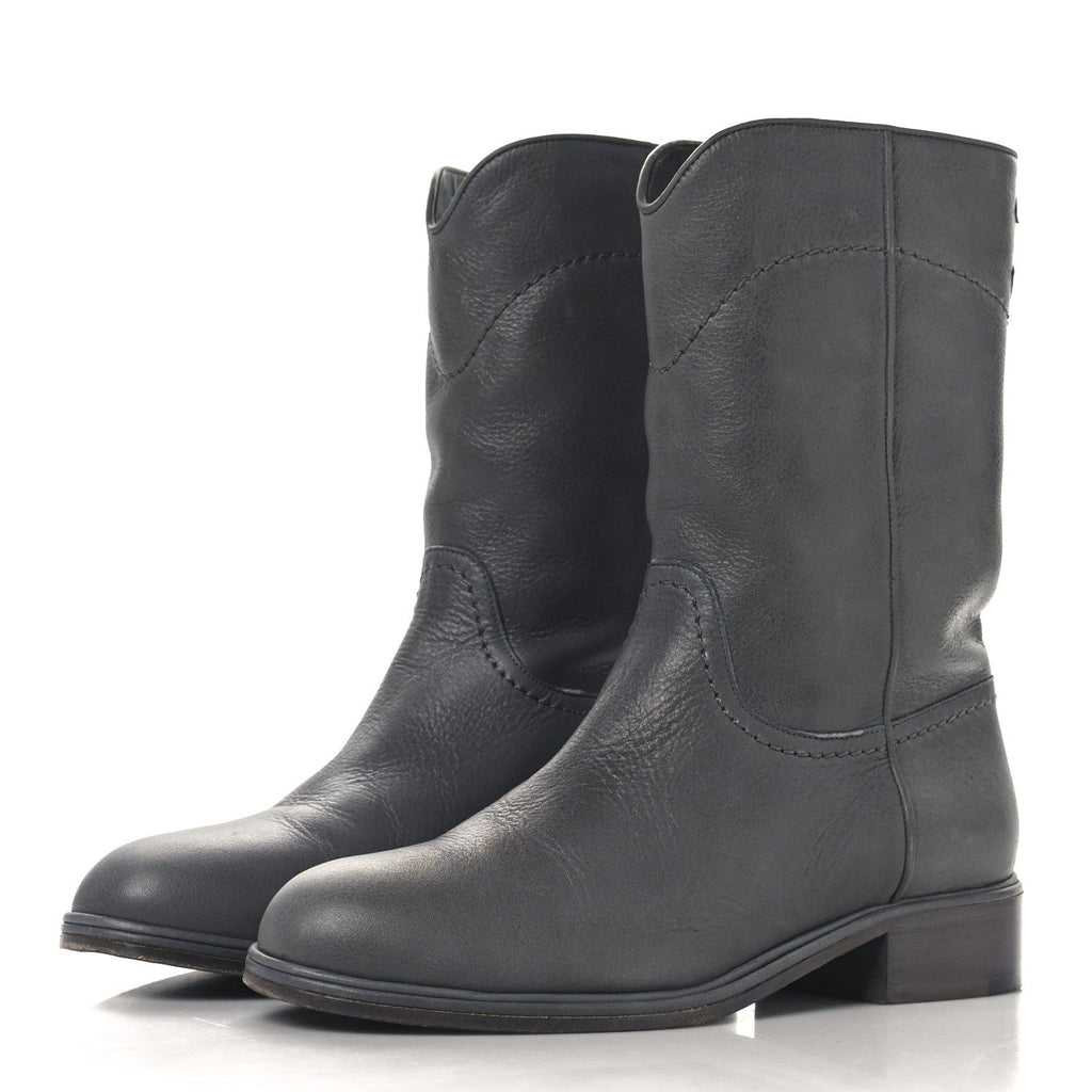 Chanel Calfskin Ascot CC Boots 37.5 Gray