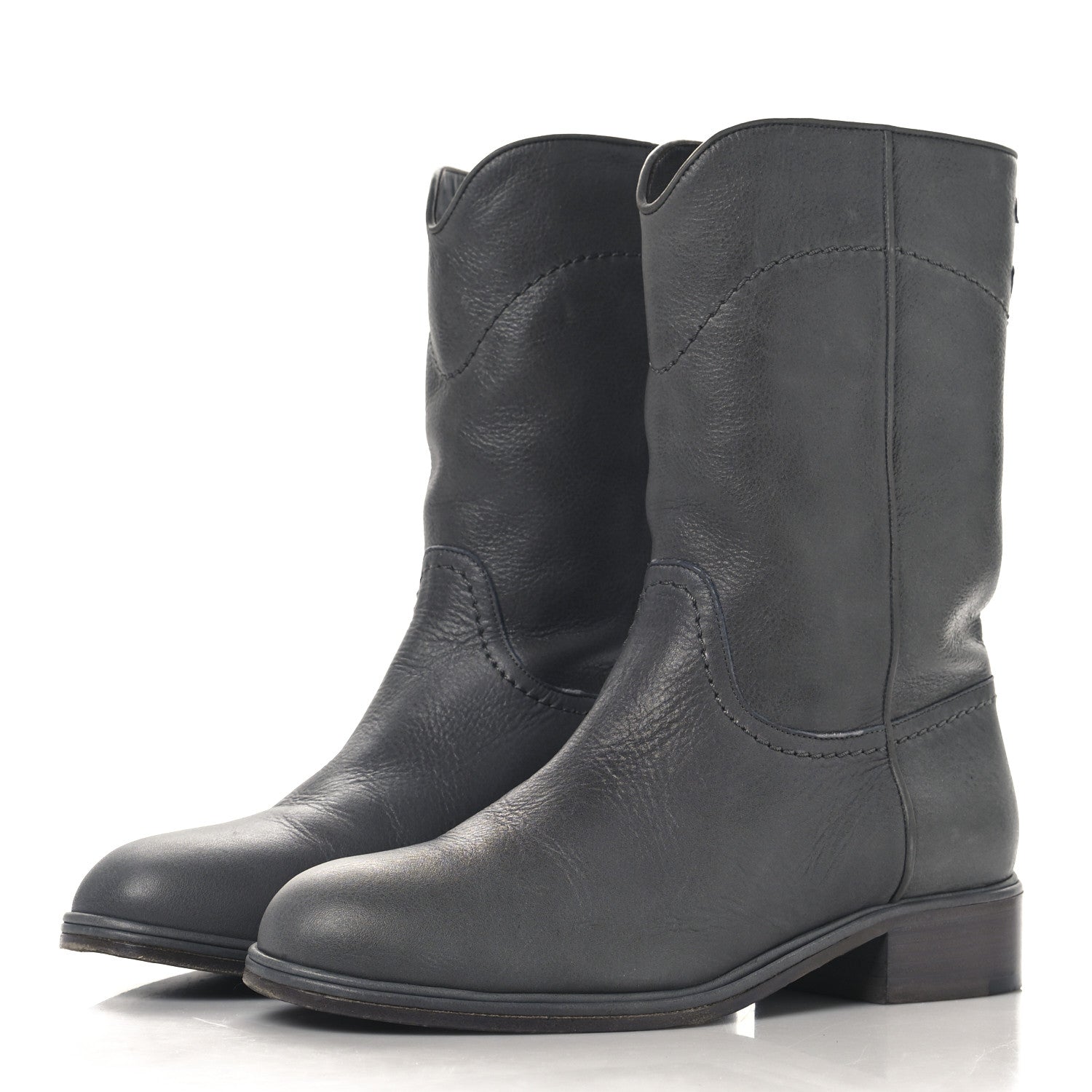 Chanel Calfskin Ascot CC Boots 37.5 Gray