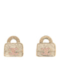 Chanel Metal Crystal Resin CC Top Handle Bag Clip On Earrings Pink White Gold