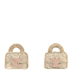 Chanel Metal Crystal Resin CC Top Handle Bag Clip On Earrings Pink White Gold