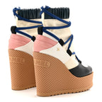 Chanel Fabric Lambskin Calfskin Runway Wedge Short Platform Boots 36 Blue White Pink