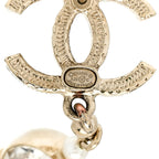 Chanel Crystal Pearl CC Charms Drop Earrings Gold