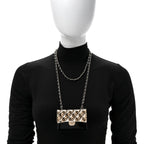 Chanel Metal Resin Lambskin Flap Bag Long Necklace Gold Black