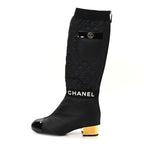 Chanel Mixed Fibers Lambskin Patent Calfskin Convertible High Boots 38.5 Black