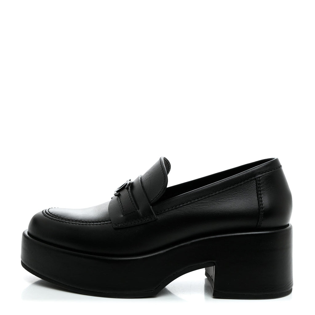 Chanel Calfskin CC Platform Loafers 36 Black